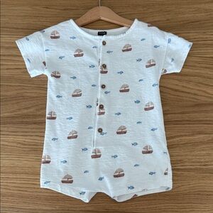 White Nautical Print Kids Romper